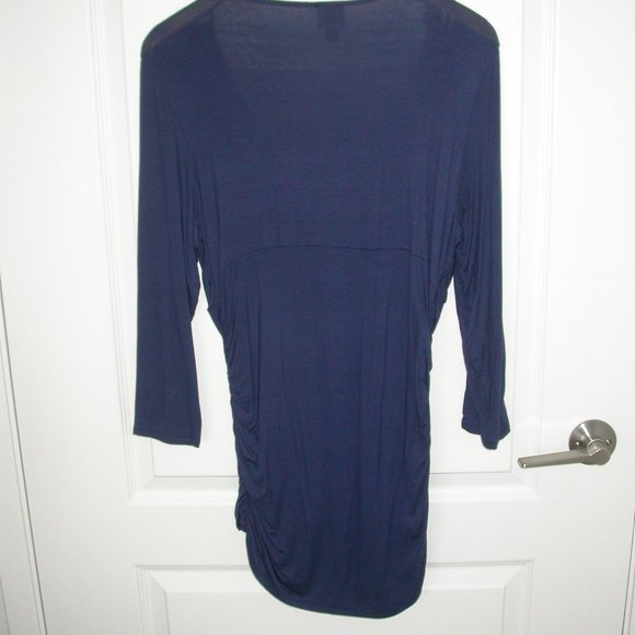 Navy Blue Rauched Deep V-neck Tunic - Picture 6 of 6